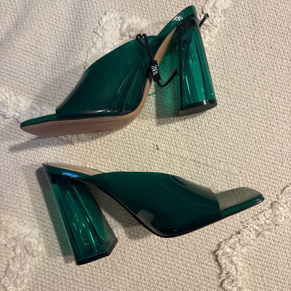NWOT Zara Vinyl & Methacrylate Open Toed Heels - Picture 4 of 6